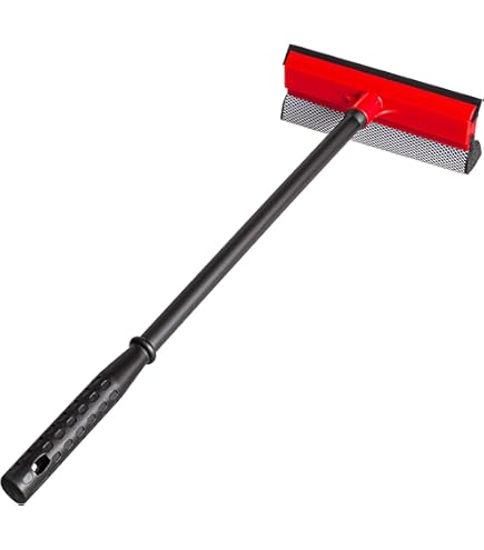 Blue Plastic Window Squeegee With Sponge And Rubber Blade, Isolated On