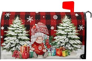 KCOZYDECOR Merry Christmas Gnomes Mailbox Covers Magnetic Standard Size 18" X 21",Xmas Gift Winter Tree Red Buffalo Plaid Check Snowflake Mailbox Wraps Post Letter Box Cover for Holiday Garden Yard Decor