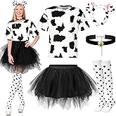 Mepase 5 Pcs Halloween Spotted Dog Costume for Women Cosplay 100 Days Spotted Top Tutu Skirt Headband Collar Stockings