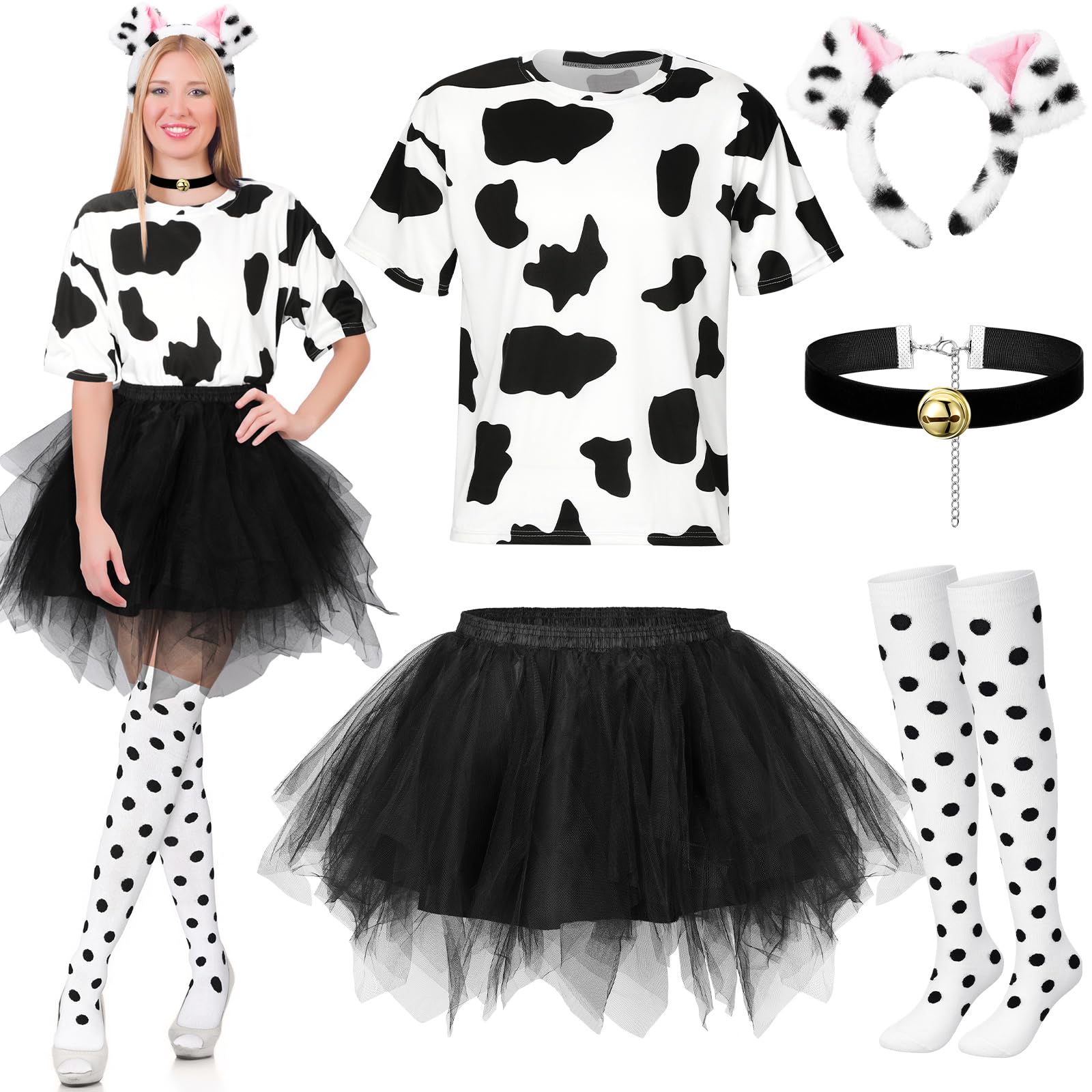 Photo 1 of Mepase 101 Spotted Dog Costume for Women 100 Days of School Dog Spotted Top,tutu Skirt,headband Ears,collar,stockings(M)