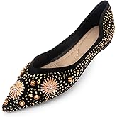 ochisdf Women's Comfortable Flats Pointed Toe Sparkly Ballet Flats for Wedding Work Dance with Memory Foam Low Heel Dress Shoes