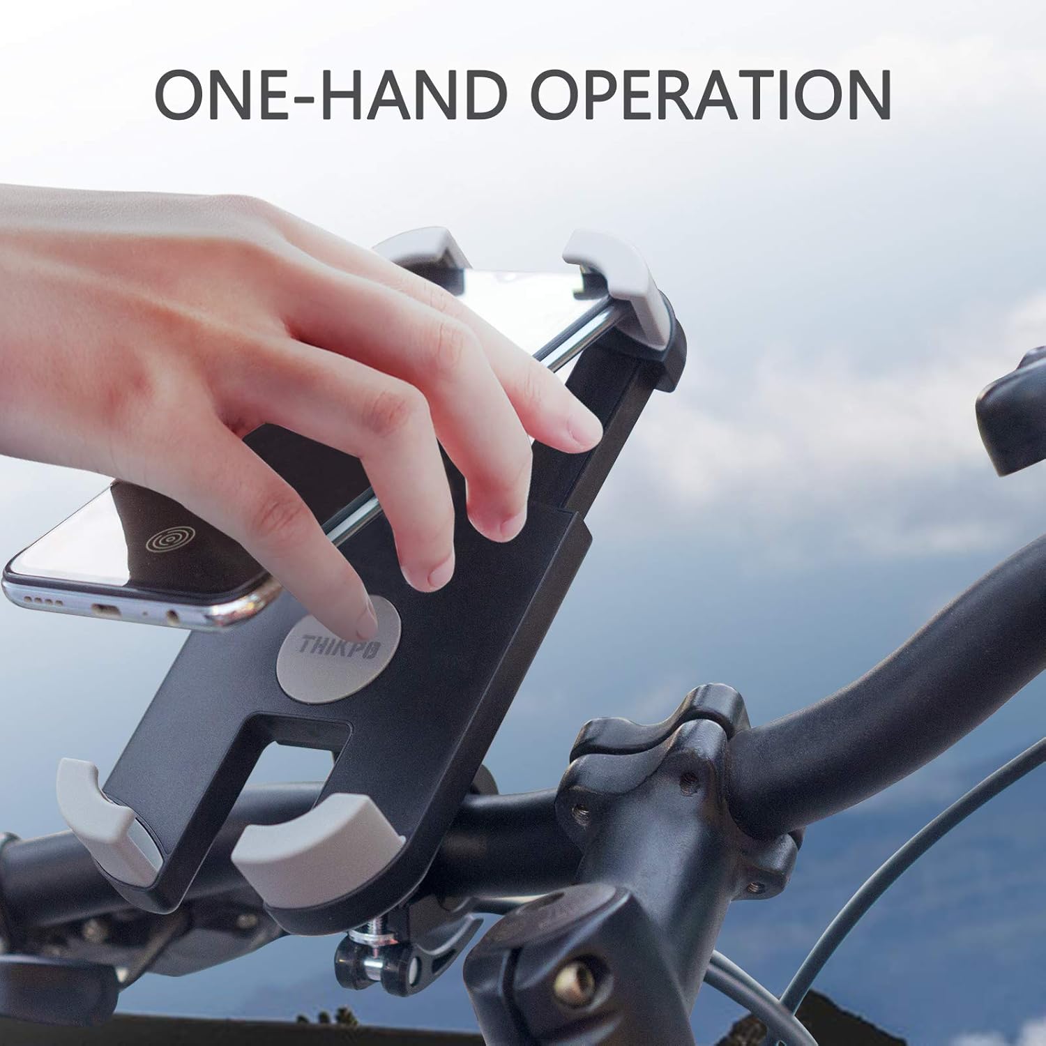 THIKPO Bike Phone Mount with Shockproof Silicone Pad, Secure Quick-Locking Clamp, 360° Rotation Angles for 4.7-6.8 inch Cellphones, Holds Phones Up to 3.5" Wide (Sturdy Mount with Premium Silicone)