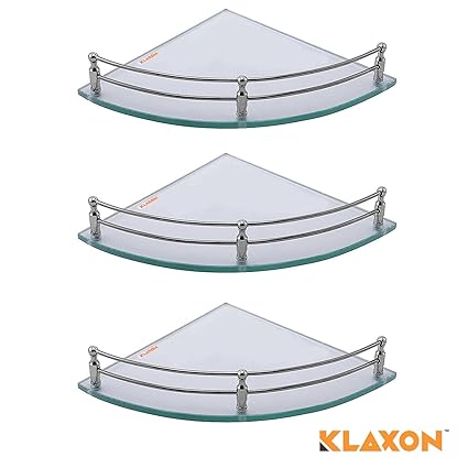 Klaxon Glass Corner Shelf (Pack of 3, Glossy)