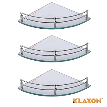 Klaxon Glass Corner Shelf (Pack of 3, Glossy)