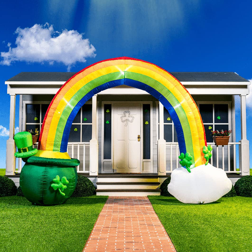 Photo 1 of Joiedomi 14ft Long 10 FT Tall St Patrick Inflatable Rainbow Arch with LED Light Build-in Cauldron Pot of Gold Inflatable Yard Garden Decorations, Indoor and Outdoor Theme Party Decor, Lawn Decor