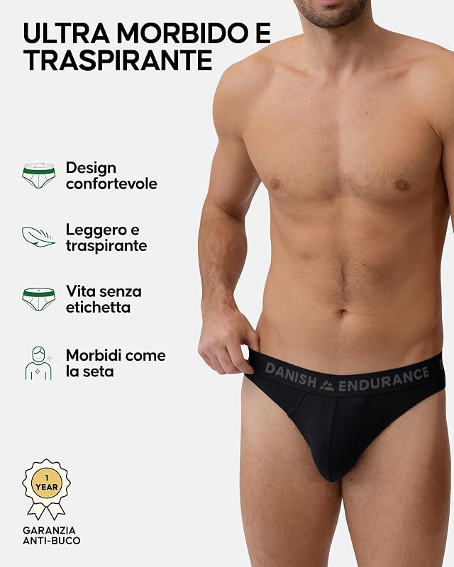 Slip Uomo bambù, 3 o 6 Paia, Nero, M