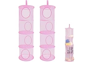 2 Pack Stuffie Storage Hanging Mesh Organizer, 4-Layer Foldable Toy Hammock for Plush, Balls, Towels, Clothes, 110x30cm Breat
