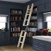 CEAKIAN Rolling Library Ladder 8ft,450lbs Capacity,7 Steps with Build-in Handrail,Solid Wood,Easy Assembly for Loft Bookshelf Kitchen Attic Outdoors,DIY Stain (No Sliding Hardware)