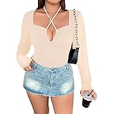 SOLY HUX Plus Size Tops for Women Long Sleeve Sexy Going Out Tops V Neck Criss Cross T Shirts Blouse