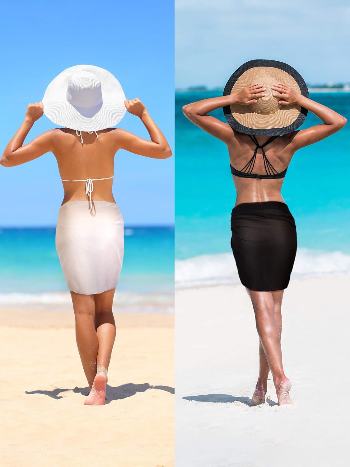 Chuangdi 2 Pieces Women Beach Wrap Sarong Cover Up Chiffon Swimsuit Wrap Skirts (Black and White) at  Women’s Clothing store