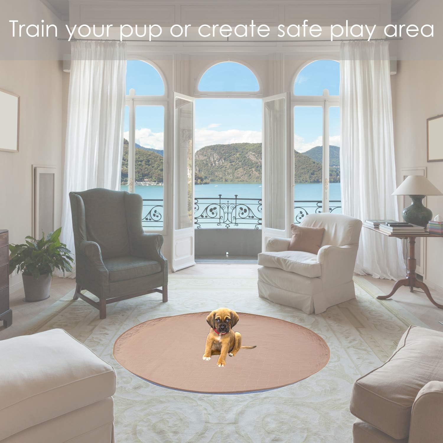 Houseables Whelping Pads, Washable Puppy Pad, 48" x 48", Large, Brown, Round, 1 Pk, Waterproof Pee Mat, Vet Bed Dogs, Pet Training Supplies, Crate Playpen Liner, Stain Resistant Incontinence Solution : Pet Supplies