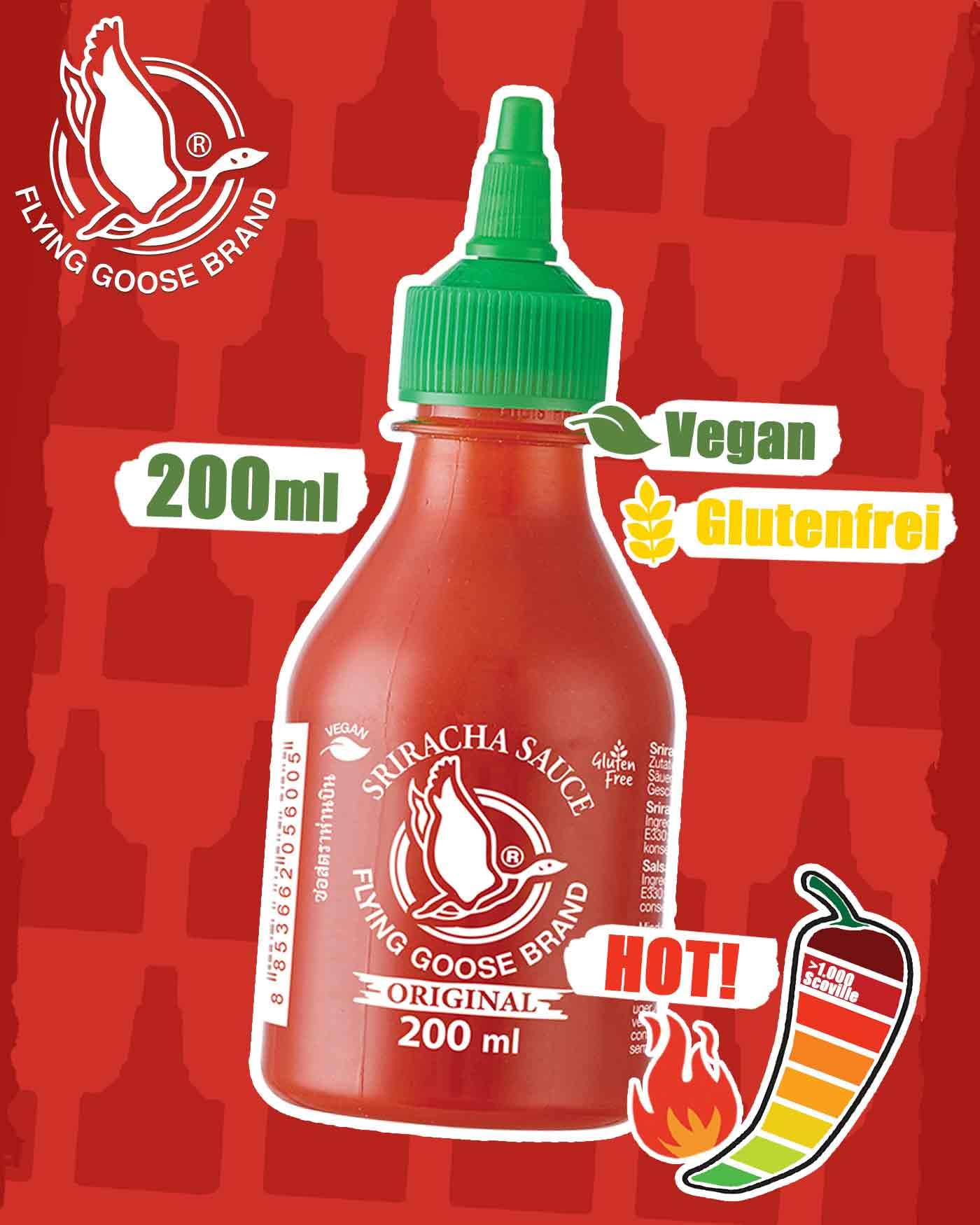 FLYING GOOSE Sriracha Chilisauce, das Original, scharf, grüne Kappe, scharfe Würzsauce aus Thailand, 1 x 200 ml 2