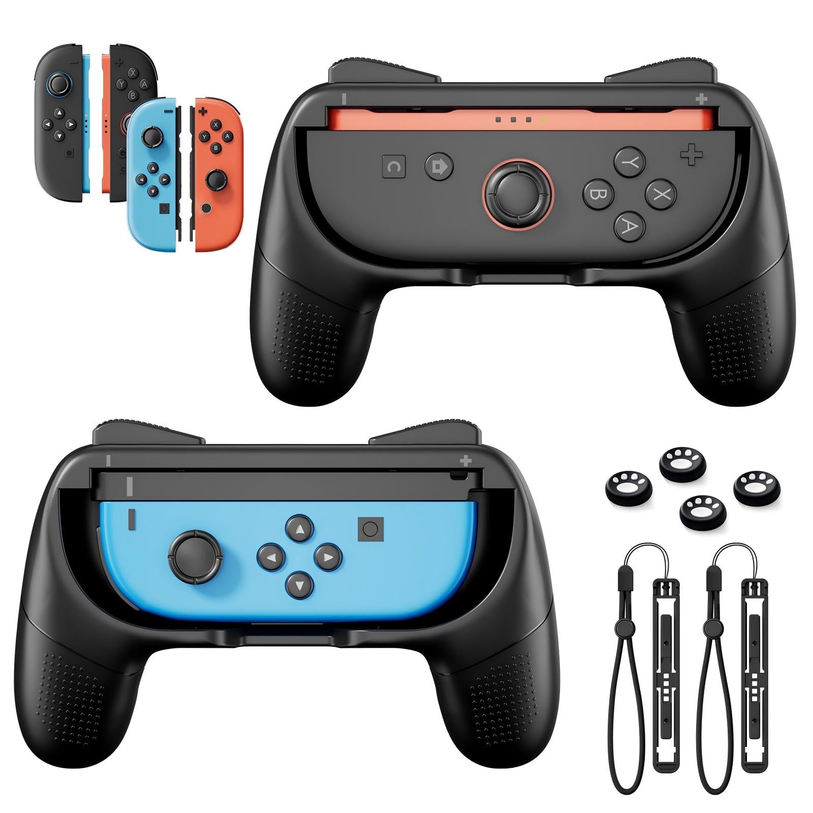 BINBOK VR Grip For Nintendo Switch 2/Switch1/OLED Joycon, Switch 2 Accessories, Ergonomic Comfort Handheld Controller Holder With Anti-Slip Thumb Grip joy-stick Caps