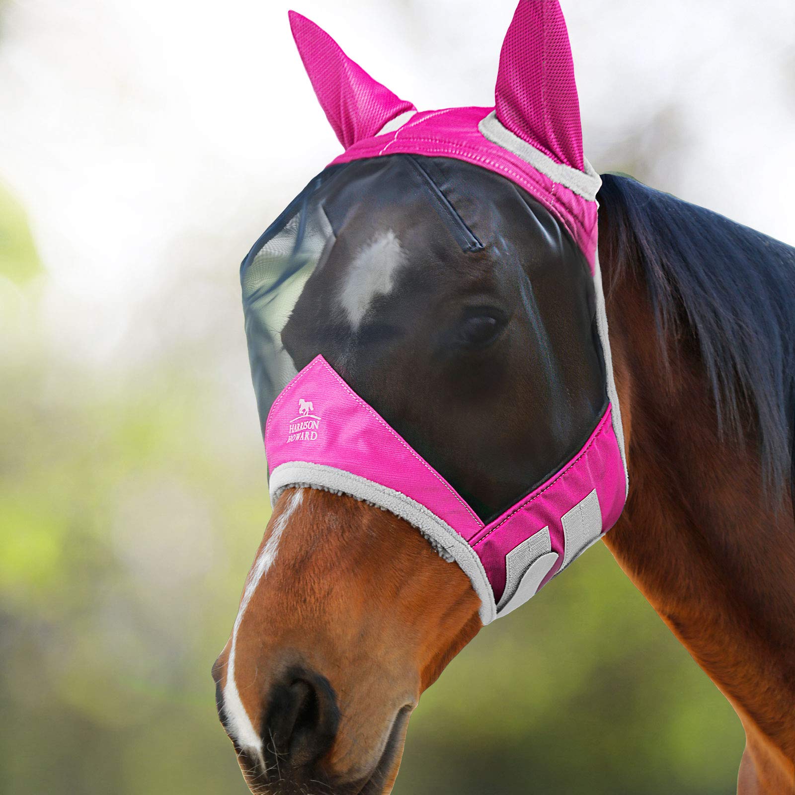 Photo 1 of Harrison Howard CareMaster Pro Luminous Fine Mesh UV-proof Fleece Padding Fly Mask Half Face Flamingo (L; Full Size)