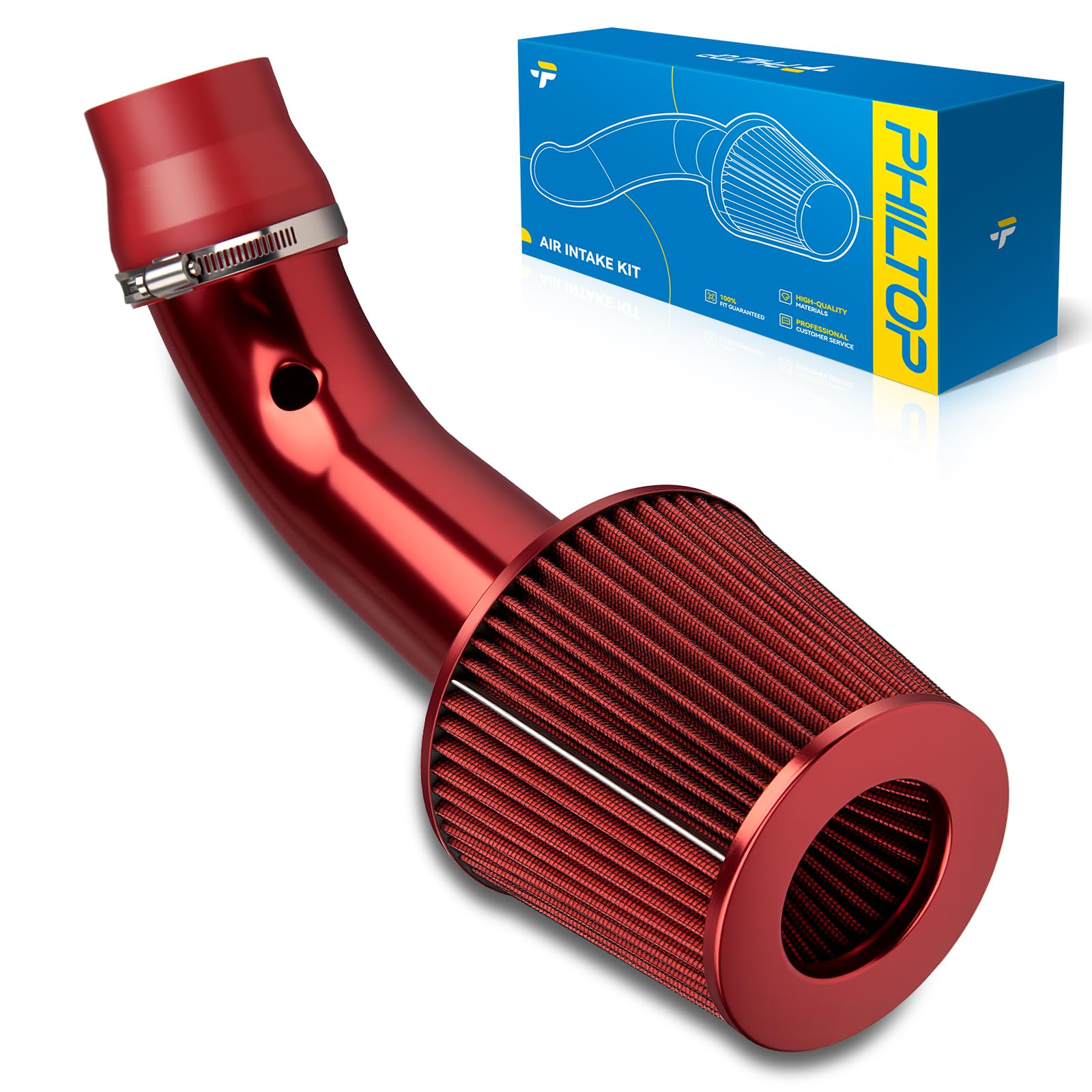 Photo 1 of PHILTOP 3" Universal Cold Air Intake Kit Replacement for Honda CR-V 1999-2020, Honda Civic 1999-2020, Odyssey 1998-2021, Hyundai Sonata 1999-2021, Aluminum Car Air Intake Pipe Kit (Red)