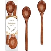 AERZIP 9 Inch Wooden Spoons for Eating Mixing Stirring Soda Jam Honey, Long Handle Wood Soup Spoons for Serving Table Spoon (2 PCS)