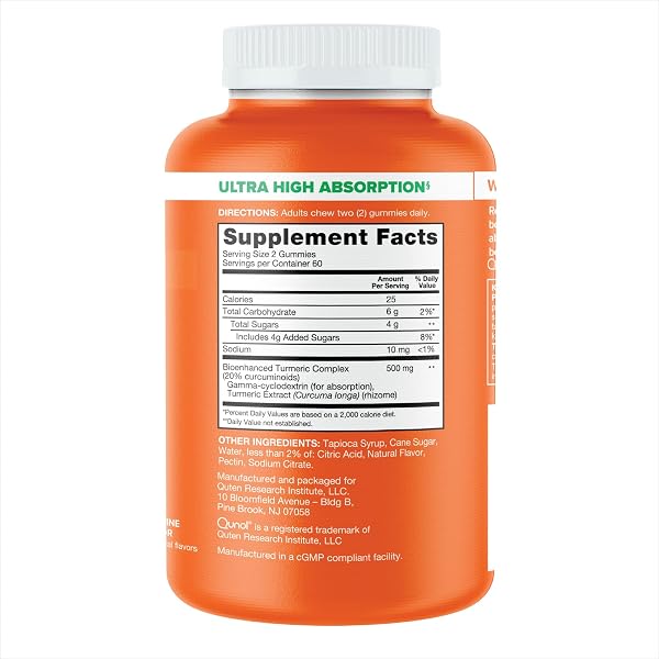QUNOL TURMERIC GUMMIES, GUMMY WITH 500MG TURMERIC CURCUMIN, JOINT SUPPORT SUPPLEMENT, ULTRA HIGH ABSORPTION TUMERIC CURCUMIN, VEGAN, GLUTEN FREE, 2 MONTH SUPPLY, 120 COUNT