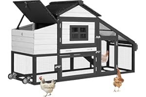 Aivituvin Chicken Coop Mobile Hen Coop, Large Chicken House with Wheels Outdoor Poultry Cage Backyard (Black)