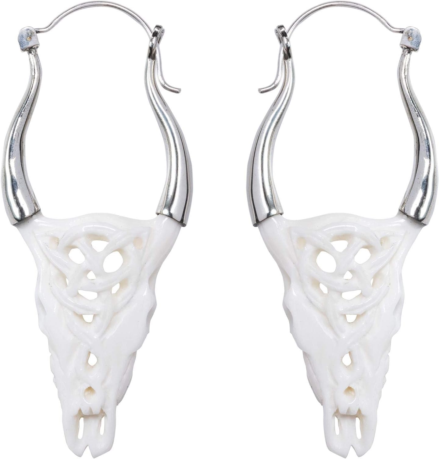 81stgenerationWomen's 925 Sterling Silver Hand Carved Bone Buffalo Skull Celtic Knot Earrings