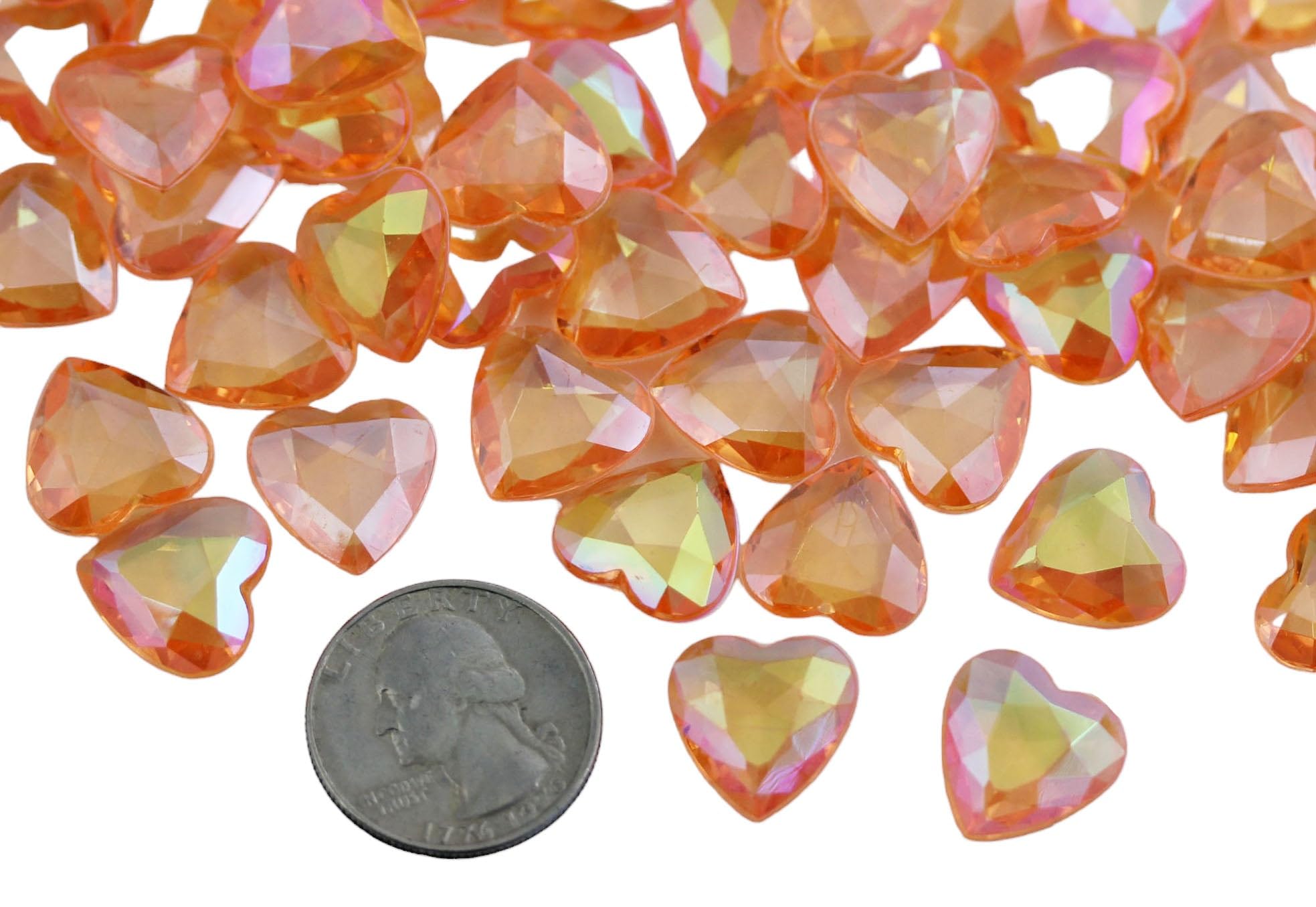 KraftGenius Allstarco Allstarco 100PCS 16mm Orange Peach Champagne AB Heart Decorating Gems AB Coating for Table Scatter Wedding Decorations Vase Fillers