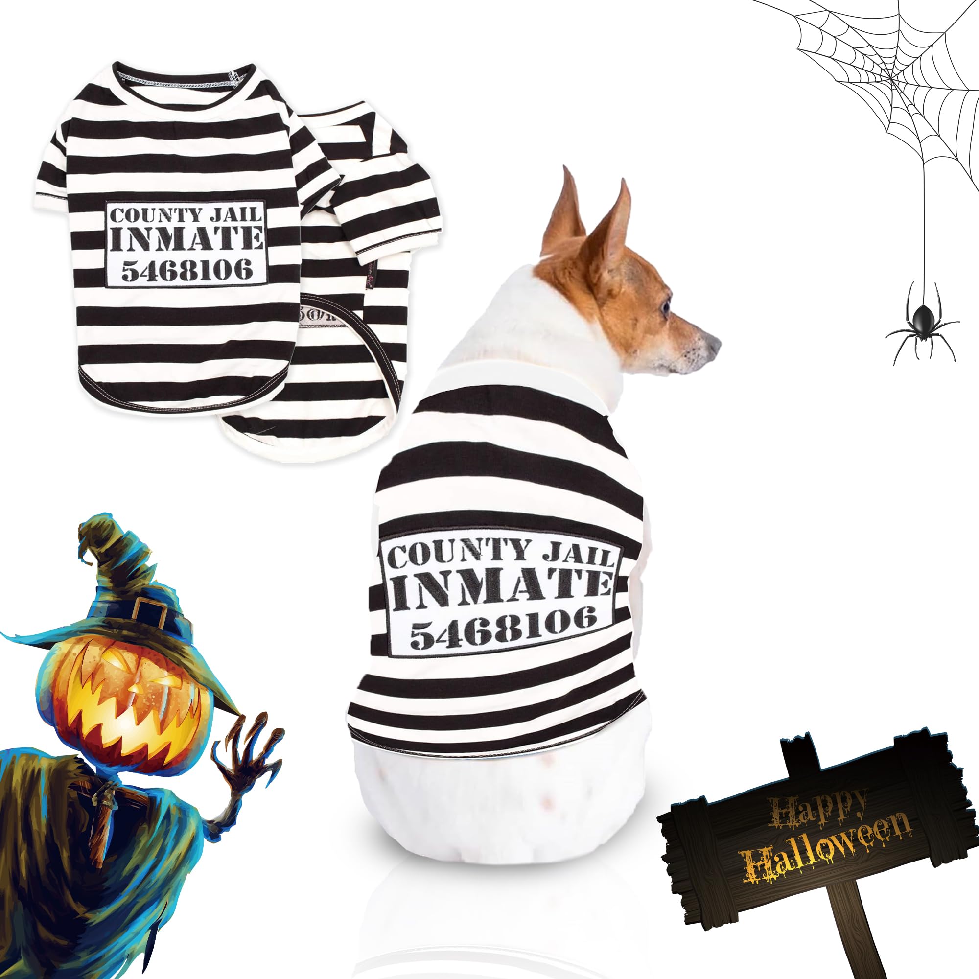 Parisian Pet - Funny Dog Cat Pet Costumes, Shirt Outfits for Halloween - Police, Prisoner, Ketchup, Mustard, Doctor, Firefighter, Sailor, Pirate (Furry Inmate - Prisoner, 3XL)