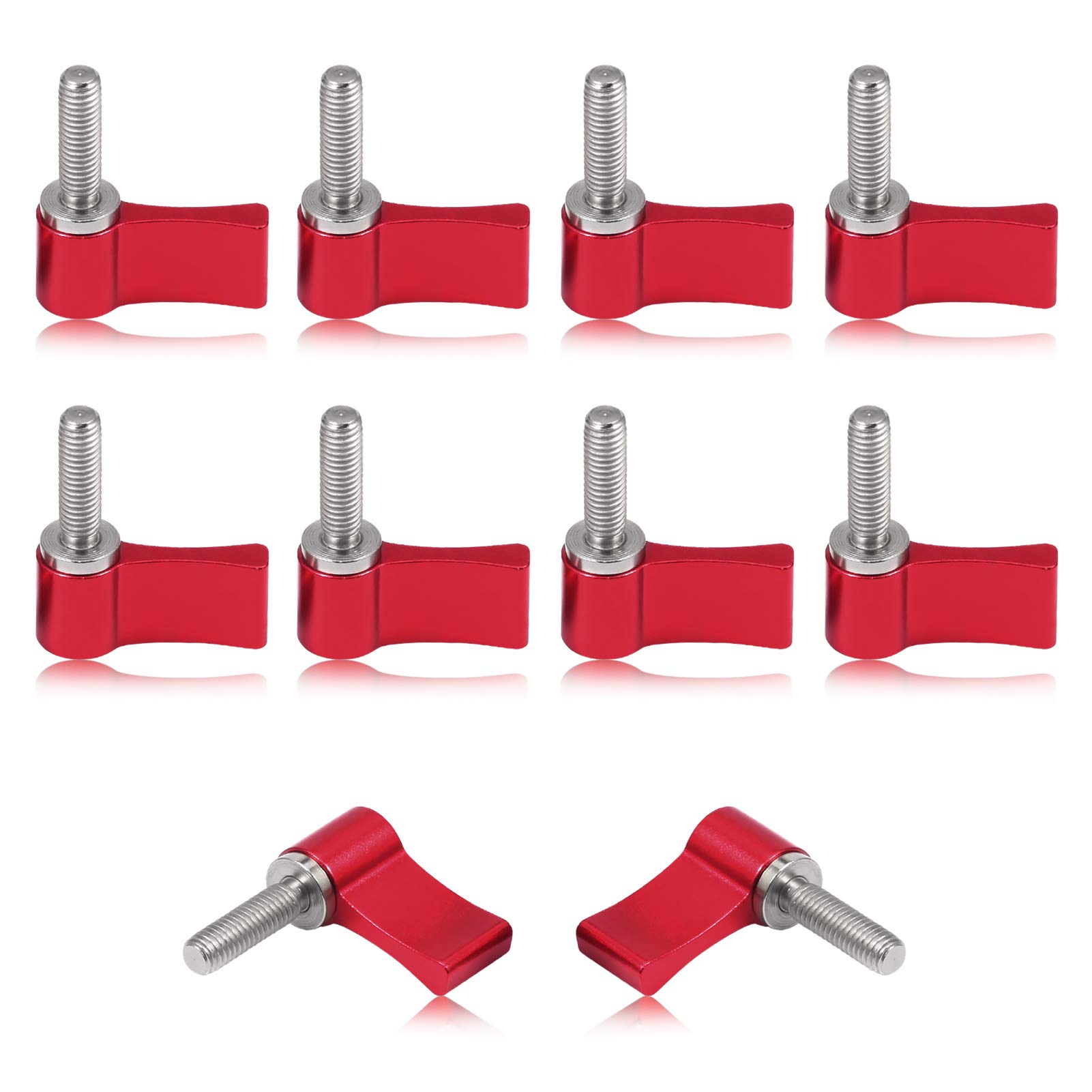 SPEEDWOX 10 Pcs Male Threading Rotating Knob, M5 17mm Adjustable Thumb Lever Screw，Rotating Knob with Single Wing, Red Aluminum Alloy