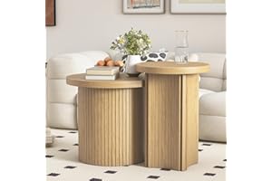 Mxtxmy Set of 2 Nesting Coffee Tables Farmhouse,Round Coffee Tables Living Room,Wood Finish Coffee Table Set,Small Coffee Table,Sofa Side Living Room Bedroom Coffee Table Side Table (Small Size-Set)