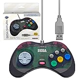 Retro-Bit Official Sega Saturn USB Controller Pad for Sega Genesis Mini, PC, Mac, Steam, RetroPie, Raspberry Pi - USB Port - Slate Grey