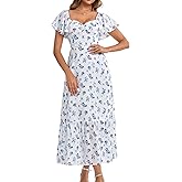 GLNEGE Women's 2025 Summer Midi Floral Boho Dresses Casual Flowy Beach Short Sleeve Dress Ruffle Hem Smocked Sundresses