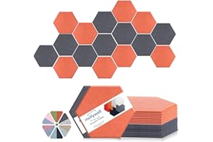 Mollywell Hexagon Acoustic Panels, High Density, Soundproofing, Decorative Noise Reduction Felt Wall Tiles for Ceilings, Home Office & Gaming Room (Moon Gray and Orange), 14x12x0.4 Inch