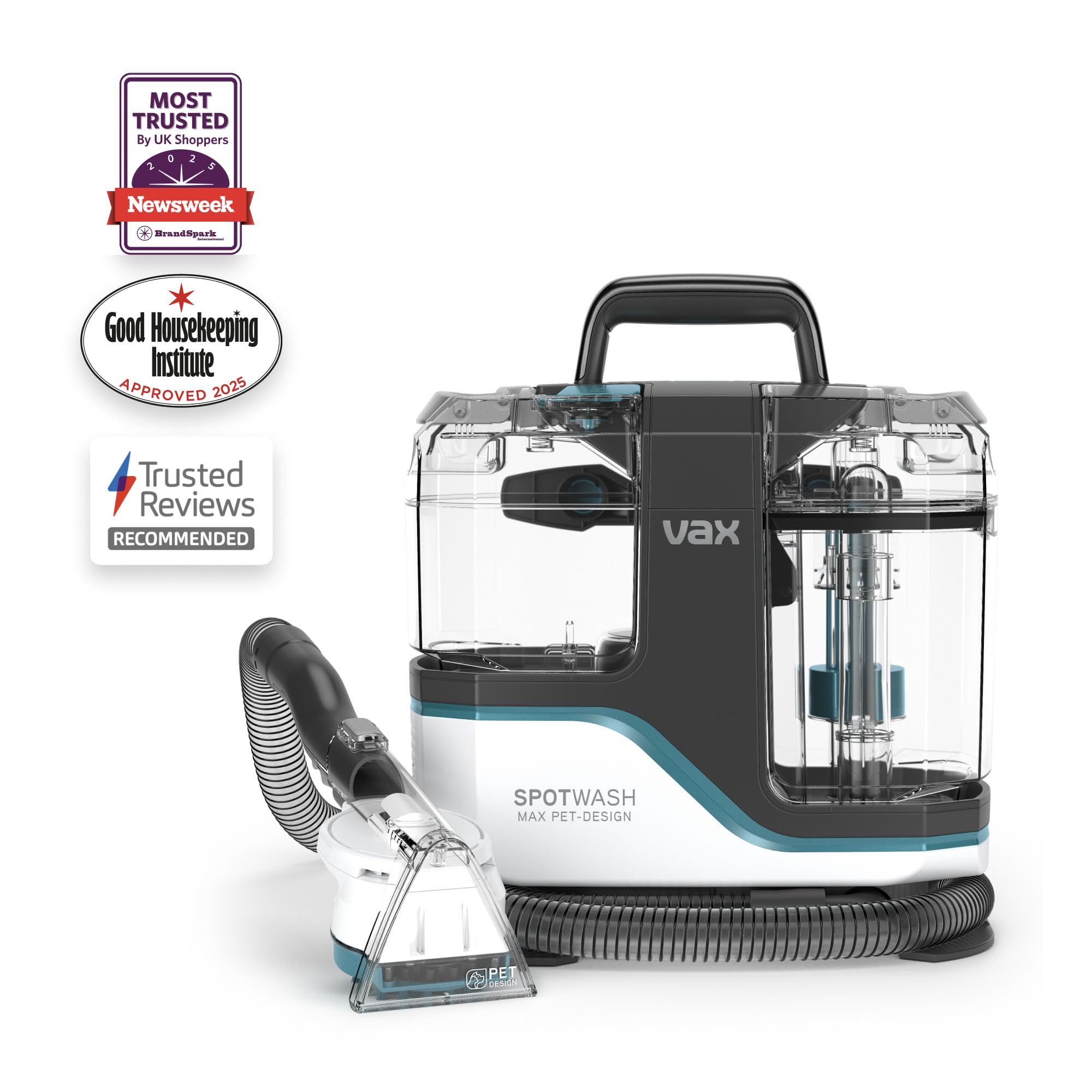 Vax SpotWash Max Pet-Design Spot Cleaner, Carpet Cleaner Machine, Upholstery and Sofa Cleaning, XL Tanks, Motorised, Crevice & Pet Tools for Spills & Stains, Included Solution, White/Blue, CDSW-MPXP
