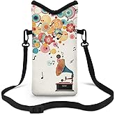Garucesta Women Cross Body Phone Purse Neoprene Mobile Phone Bag with Adjustable Strap Lightweight Mini Smartphone Purse Travel Essentials for Phone, Keys, Gramophone Floral Musical Note Cream White