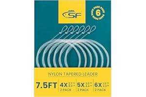 SF Pre-Tied Loop Fly Fishing Tapered Leader Nylon Clear Trout Freshwater Saltwater Bonefish Permit Bass Salmon Steelhead 7.5FT 9FT 10FT 12FT 15FT 0X 1X 2X 3X 4X 5X 6X 7X