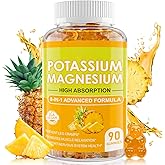 Potassium Magnesium Glycinate Gummies 400mg, High Absorption Magnesium Gummies with VD, Potassium, Q10 for Relaxation, Stress Relief & Zzz, Sugar Free, Vegan, 60 Raspberry