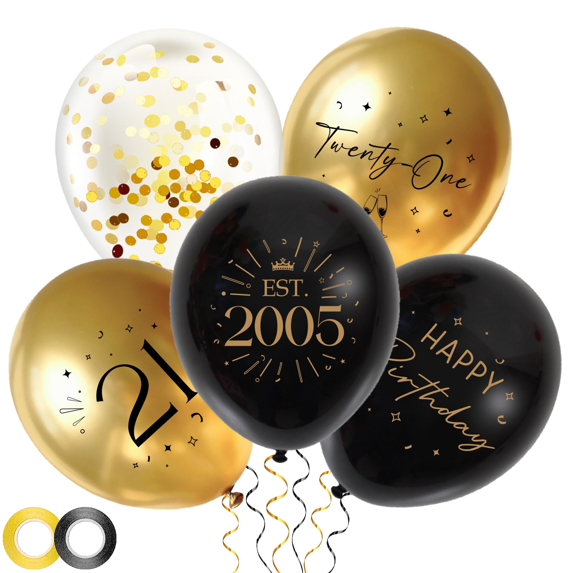 Black Gold 21st Birthday Balloons - 30pcs Birthday Decorations for Her and Him with Ribbon, Twenty-One Latex Balloons for 21 Year Old Party Celebration — image 1