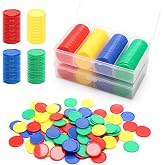 Luxiv 200Pcs Plastic Learning Counters with Storage Box, 4 Colors Bingo Chips 1 Inches Poker Chips Educational Counting Math Counters Manipulatives Round Game Chips Plastic Counters