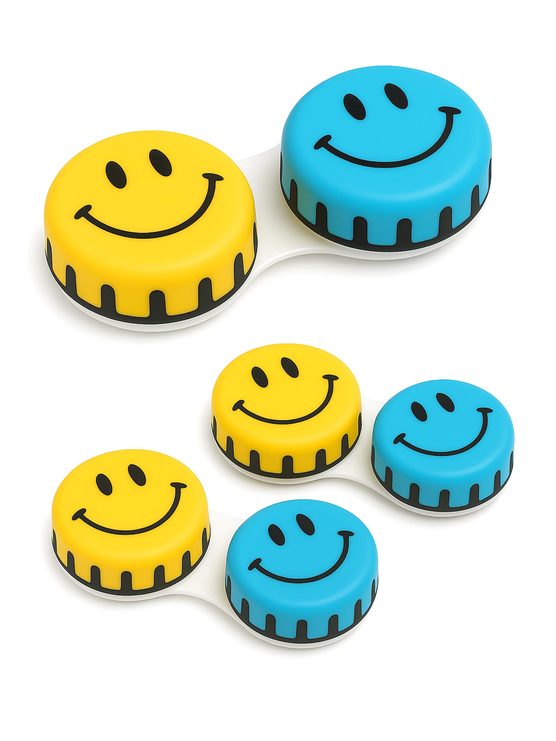 SPORTS WORLD VISION Seasonal Fun Contact Lens Cases Cute Screw Top Travel Storage Contact Lens Box L/R Eyes Holder Container, Outdoor Mini Contact Lens Storage case, 3 Cases in Same Style (Smiley)