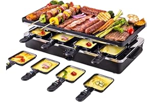 BEZIA Raclette Table Grill Korean BBQ Indoor Electric Grill Griddle Nonstick Extra Large Reversible 2-In-1 Outdoor Dishwasher Safe with Cheese 8 Paddles 8 Spatulas for 8 Person