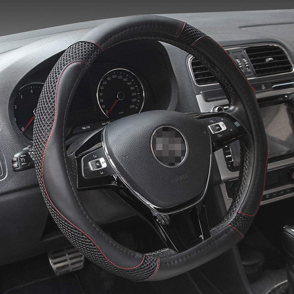 LONG Car Steering Wheel Cover, Summer Breathable 3D Mesh Car Flat D-Type Steering Wheel Cover, Durable, Thick, Non-Slip, Suitable for 38 cm / 15 Inch Medium,Black