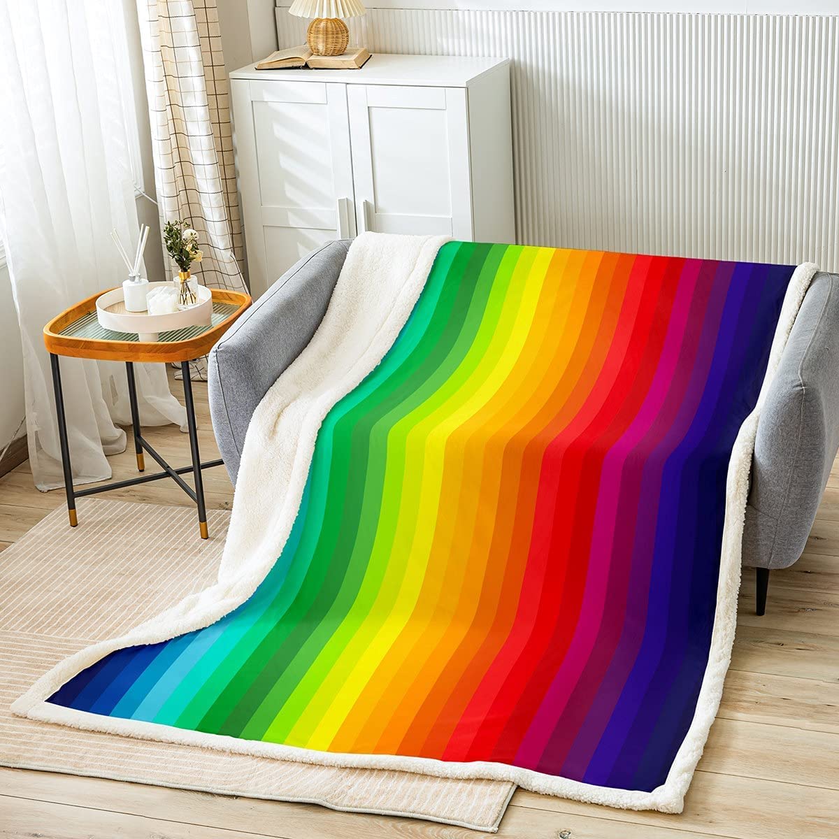 Loussiesd Rainbow Blanket Marble Stripes Colourful Multicoloured Cuddly Blanket for Kids Children Boys Girls Flannel Fleece Blanket Soft Microfibre Blanket Baby 30x40 Inch