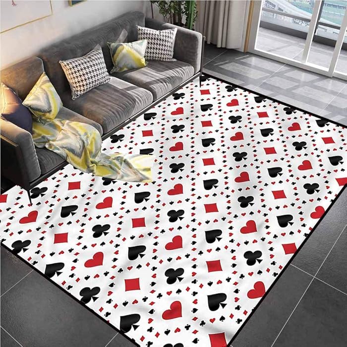 Area Rugs Print Large Carpet Casino,Tourist Poker Cards Runner Rug for Hallway for Living Room Bedroom Playing Room 4'x6'
