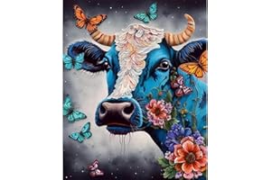 TUMOVO Blue Bull Painting Animal Cattle Paint by Number Kits 16 x 20 inch Canvas DIY Cow Wildflower Oil Painting for Kids Adults Beginner with Brushes and Acrylic Abstract Nordics Butterfly Art(Frameless)