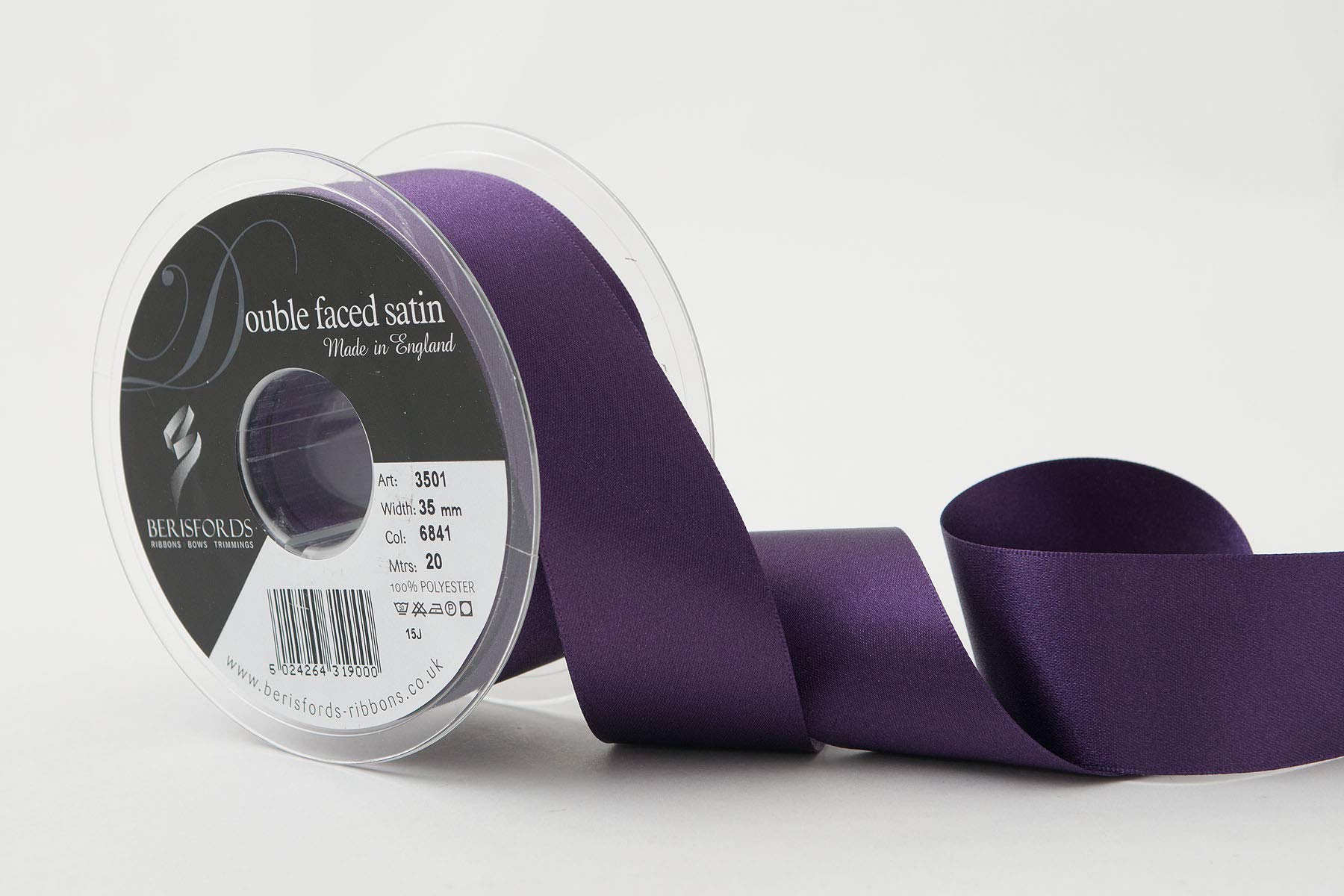Berisfords Double FACE Poly Satin Ribbon, BlackBerry, 35 mm — image 1