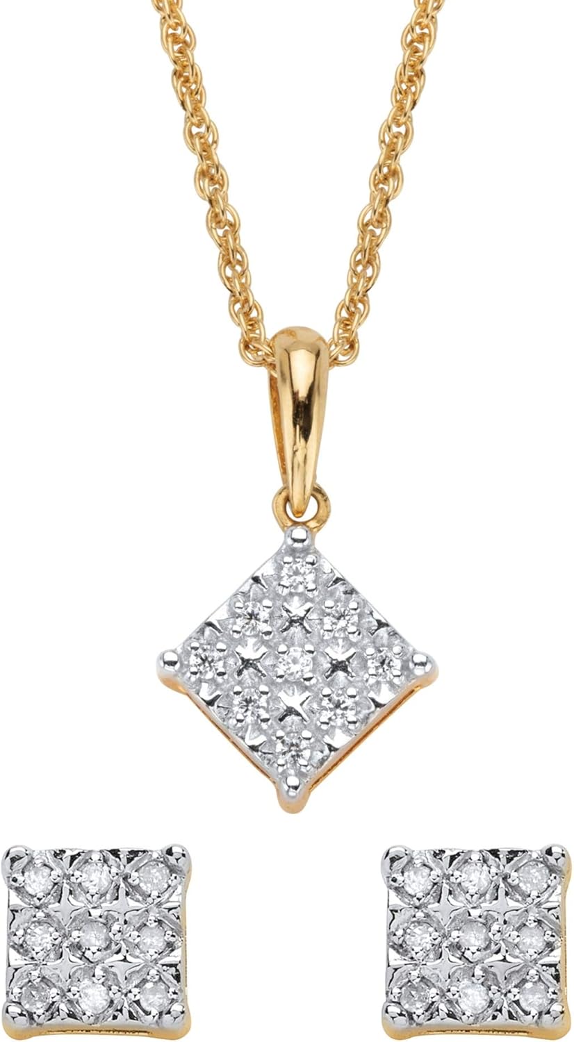 18k Gold over Silver Round Genuine Diamond Earring and