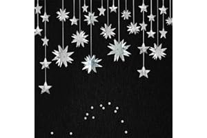 pinkblume Silver Star Garland Party Decorations Kit 3D Stars Metallic Bunting Banner for Holiday Xmas Birthday Wedding Baby Shower Hanging Decorations for Christmas Nursery Decor Clearance(4 Set)