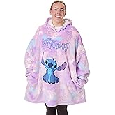 Disney Lilo & Stitch Womens Wearable Blanket | Ladies Watercolour Purple & Blue Embroidered Character Fleece Hoodie |