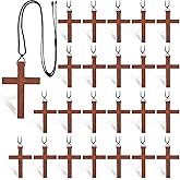 PLKDJDM 24Pcs Wooden Cross Necklaces Christian Faith Pendant Pure Natural Wooden Crosses for Men Women Car Wall Church Home Display Easter Stocking Stuffers