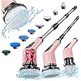 Leebein Electric Spin Scrubber, Cordless Powerful Scrub Brush for Cleaning Bathroom, Kitchen, Shower Tub and Floor Tile with Adjustable Extension Long Handle and 8 Replaceable Brush Heads(Rose)