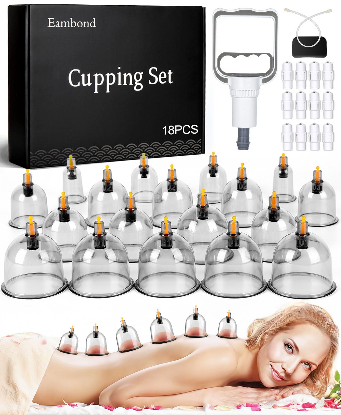 Photo 1 of Eambond Cupping Kit, Cupping Therapy Sets Massage Back, Pain Relief, Physical Therapy, Chinese Muscle Cupping Tool with Pump & Vacuum Silicone Cups for Cellulite Reduction at Home