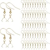 50 Pcs Earing Hooks, Stainless Steel Earring Hooks Wire Ear Ball Hook with Pendant Clasp Earrings Making Kit for Earrings Making DIY Gold